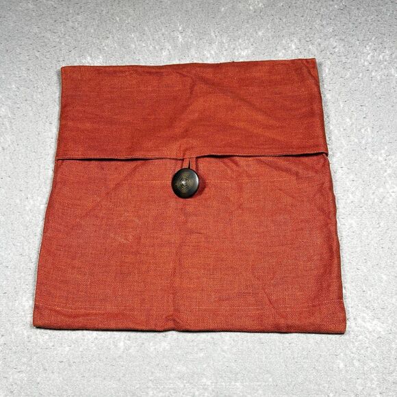 Pottery Barn Linen Pillow Cover Orange Wood Button 18” X 18”  22723 - Picture 1 of 10